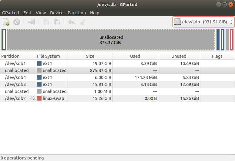 GParted result partition table